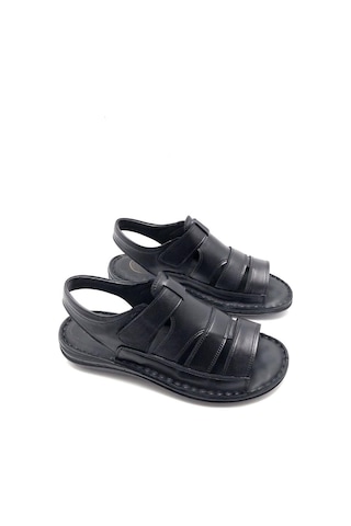 Tam Ortopedik Hakiki Deri Masajlı Erkek Sandalet Siyah