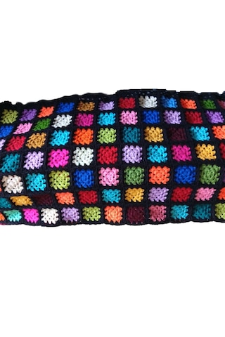 El Örgüsü Etnik Otantik Kare Motifli Siyah Koltuk Şalı 100 Cm X 100 Cm Siyah - Çok Renkli