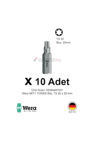 Alveta Wera 867/1 Torx Tx20 X 25mm Tornavida Ucu 10 Adet Torx Vidalama Bits Seti Profesyonel Seri
