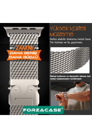Forzacase Apple Watch 10 Series 46mm İle Uyumlu Mekanizmalı Metal Hasır Kordon Kayış - Fc864 Gümüş