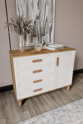 Flora Bohem Serisi 4 Çekmeceli 1 Kapaklı Şifonyer Modern Tasarım Mdf Mebran Kapak Aytaşı Ceviz 95x90 Ceviz - Ekru