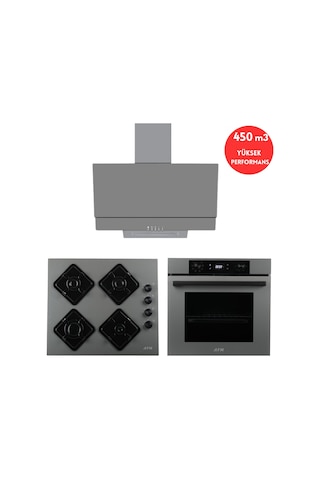 Alveus Afm Serisi FM7710 + FM3407 + FM-BD2210 İnci Cam Antrasit 3'lü Ankastre Set