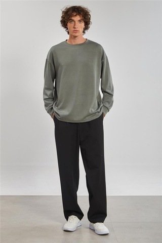Barrels And Oıl Bisiklet Yaka Erkek Sweatshirt- Açık Haki Açık Haki