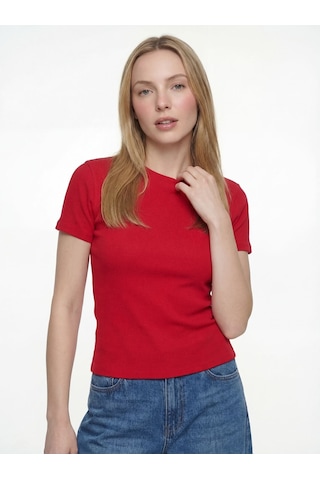 Slim Fit Kadın Tshirt K.kol Kırmızı