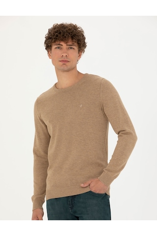 Pierre Cardin Erkek Camel Melanj Triko Kazak 50270179-vr122 Camel Melanj