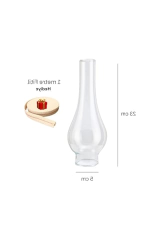 Büyük Boy Gaz Lambası Camı + 1m Fitil Hediye Açık Gri
