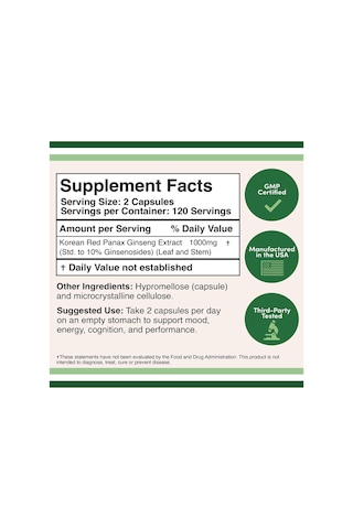 Double Wood Ginseng Korean Red Extract 1000mg 240 Veg Capsu...