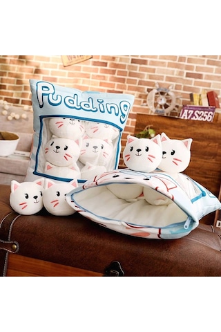 Tineke 8 Li Peluş Kedi Yastığı Seti Minik Yumuşak Kedi Oyuncağı Ve Uyku Arkadaşı Beyaz