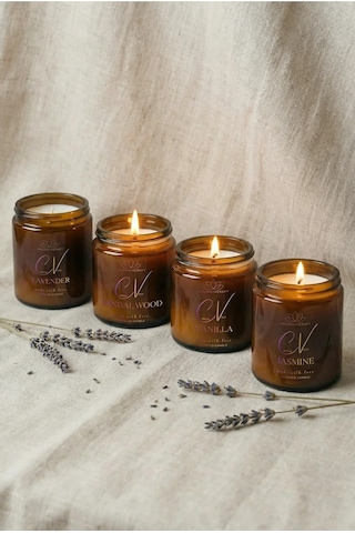Kokulu Mum 4 Lü Set 100cc-aroma Terapi Mum-doğal Mum-sandal Ağacı-lavanta-vanilya-yasemin Kokulu Amber