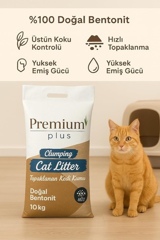 Doğal Bentonit Kedi Kumu Aktif Karbonlu 10 Lt, Topaklanan, Kokusuz,%99,5 Tozsuz, Yüksek Emicilik Gücüne Sahip Kedi K