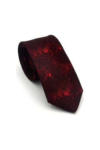 Gaffy Kırmızı Desenli Bordo Dokuma Kumaş Mendilli Slim Fit Kravat // Sdk-2613-4 Bordo