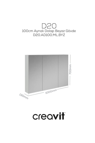 Creavit D20 100 Cm Beyaz Aynalı Dolap Melamin Gövde Beyaz