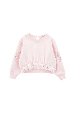 Monnalisa Çocuklar Için Kelebek Nakışlı Sweatshirt Pembe