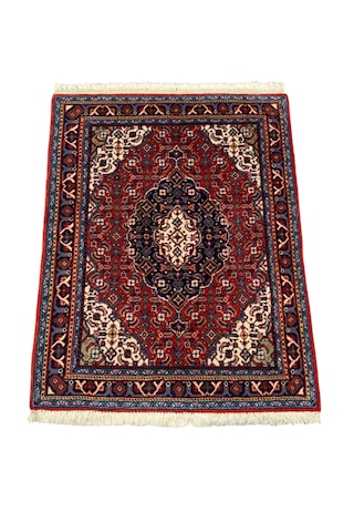 El Dokuması Küçük İran Halısı 66x90 Kırmızı Lacivert Kök Boya %100 Yün Halı