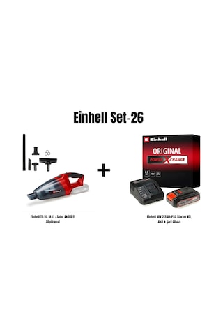 Einhell Set-26 TE-VC 18 Li Solo Akülü El Süpürgesi + 18V 2.5AH Pxc Starter Kit Akü & Şarj Cihazı