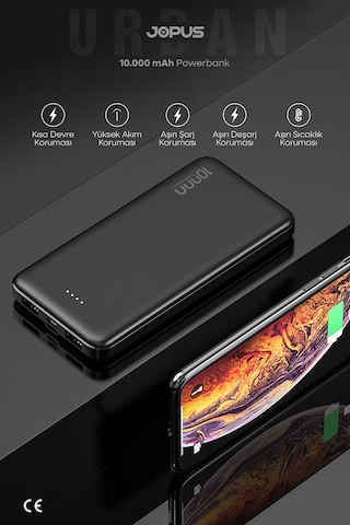 Jopus 10000mah Powerbank - Led Işık Göstergeli - Taşınabilir Şarj Cihazı Siyah