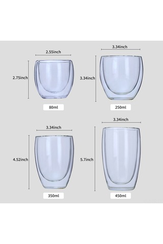 Skycity 450ml Isıya Dayanıklı Çift Duvarlı Şeffaf Cam Bardak - Sıcak/soğuk İçecekler İçin Isı Yalıtımı Çok Renkli