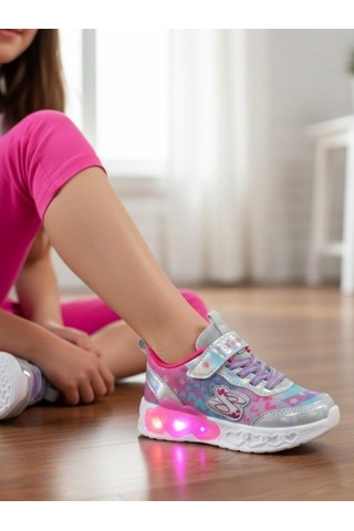 Ellaboni Kız Çocuk Işıklı Fuspetli Hafif Rahat Yumuşak Taban Pembe&pudra Spor Ayakkabı Sneaker