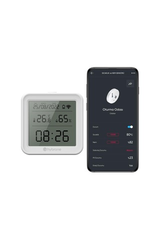 Ayrex Hybrone Akıllı Wi-fi Lcd Ekranlı Sıcaklık Ve Nem Sensörü, Gerçek Zamanlı Sıcaklık Ve Nem Verileri, Uygu
