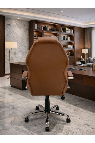 Noyan Yönetici Ofis Koltuğu Lüks Büro Koltuğu Ergonomik Yatar Mekanizmalı Deri Kahverengi