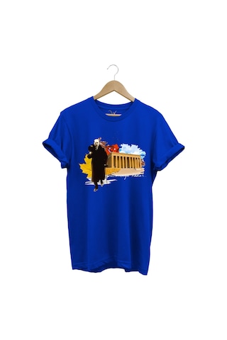 Atatürk Anıtkabir 10 Kasım 29 Ekim 23 Nisan 19 Mayıs Cumhuriyet Sonsuza Kadar Regular Fit T-shirt Saks Mavi