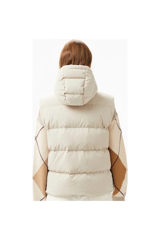 Lacoste Down Fill Water Resistant Womens Vest Kadın Su İtici Sabit Kapüşonlu Kaz Tüyü Yelek Taş Taş Rengi
