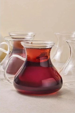 Ehl-i Keyf 6 Lı Borosilikat Cam Çay Bardağı Seti Kulplu Çay Takımı 200 Ml Şeffaf