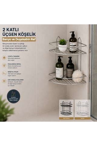 Çift Katlı Krom Metal Banyo Köşeliği - Üçgen Duş Rafı Sarı