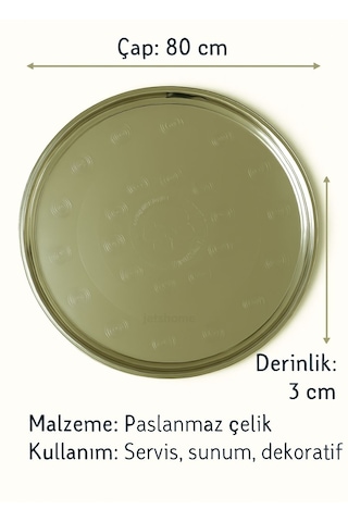 Yemek Tepsisi Çelik Yer Sofrası 80 Cm Paslanmaz Sunum Sinisi No:85 Metalik Gri