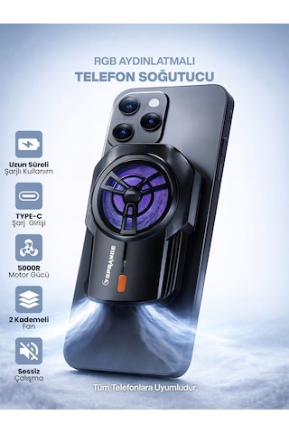 2 Kademeli Tüm Akıllı Telefonlara Uyumlu Rgb Cep Telefonu Soğutma Fanı Radyatör Soğutucu Siyah