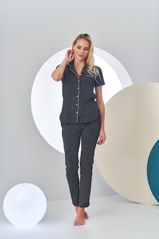 Pjs 24213 Kadın Puantiyeli Düğmeli Pijama Takım 001