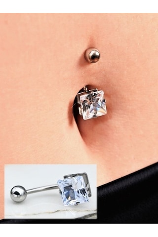 316l Cerrahi Çelik Kare Zirkon Taş 8 Mm Zirkon Taş Göbek Piercing-gbkpr62