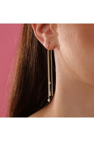 Queen Silver Jewelry 925 Ayar Gümüş 3 Boy Zirkon Taş Sallantılı Küpe Altın