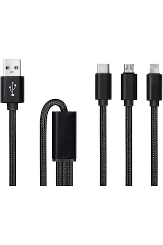 Şarj Data Kablosu 3In1 Lightning + Type-C + Micro Usb To Usb 2.0