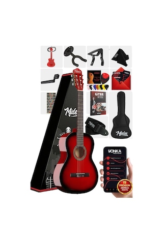 Midex Cg-36rd-pak Kaliteli 36 İnç 3/4 Juniur Çocuk Gitarı 8-12 Yaş Arası Tuner Çanta Capo Askı Nota Sticker Pena Metod