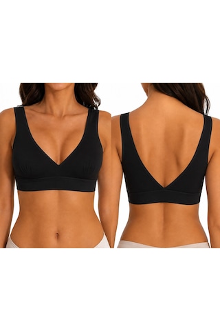 Best Bra Lingerie Best Bra Dikişsiz Balensiz V Yaka Sütyen Lazer Kesim İz Yapmaz Push-up Comfort Bralet Büstiyer siyah