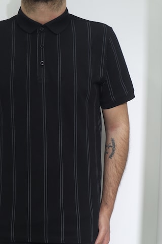 Santa Dmctekstil Erkek İnce Çizgili Spor Kesim Rahat Kalıp Polo Yaka T-shirt Siyah