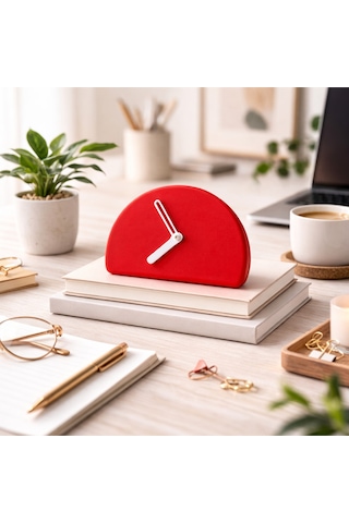 Modern Minimalist Yarım Daire Masa Saati - 5 Renk Seçeneği Kırmızı