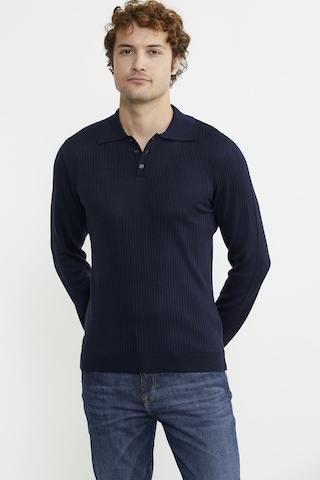 Sementa Polo Yaka Fitilli Triko Kazak - Lacivert 001