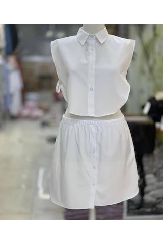 BAV Butik Ayvitrin Tesettür Yarım Gömlek İçlik Ve Alt Yarım Etek Beyaz BAV Butik Ayvitrin Tesettür Yarım Gömlek İçlik Ve Alt Yarım Etek Beyaz