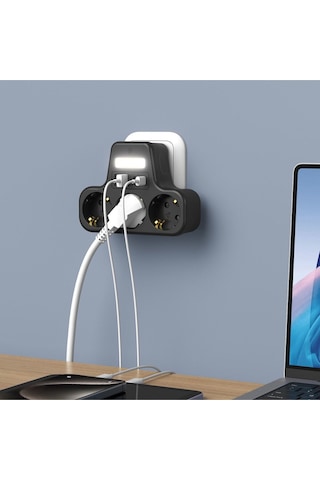 Çoklu Gece Lambalı Priz Yüksek Gerilim Korumalı 3'lü Priz 2xusb 2xtype-c Çıkışlı Grup Priz Çoğaltıcı 2 M