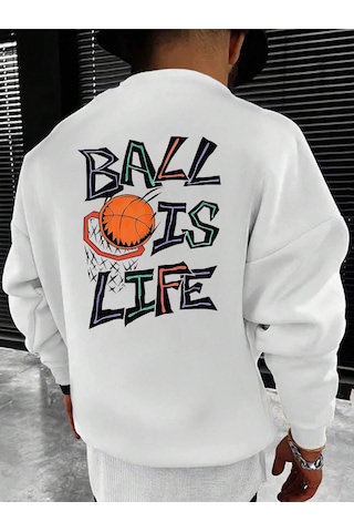 Adrift Coko Serisi Basketball And Slogan Graphic Sweatshirt Beyaz