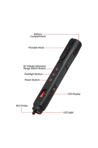 Springsun Temassız Voltaj Test Cihazı Ac Voltaj Algılama Kalemi Siyah Pm8910 Pil İle