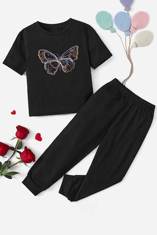 Uyguntarz Çocuk Butterfly Alt - Üst Eşofman Takımı Siyah