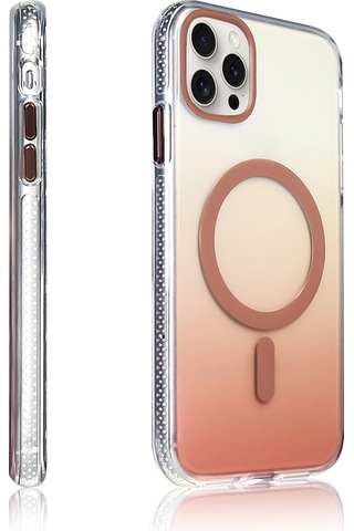 Apple Uyumlu iPhone 15 Pro Max Kılıf M-safe Şarj Özellikli Transparan Renk Geçişli Zore Toros Kapak Rose Pembe