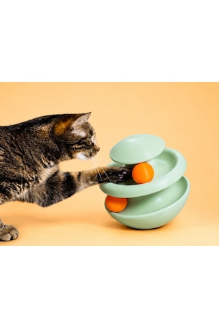 Buradabulabilirsin 3d Baskı İki Toplu Kedi Oyuncağı Kule Etkileşimli Kedi Oyun Kulesi Toplu Parkur - Yeşil Bbz