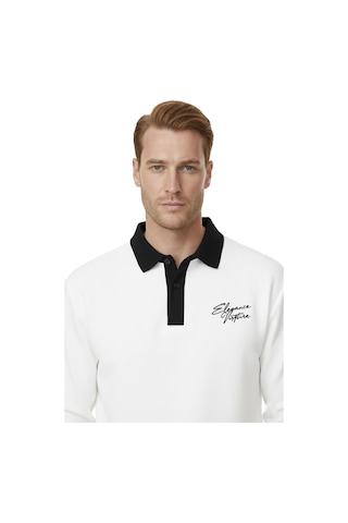 Deepsea Erkek Beyaz Relax Fit İçi Polarlı Polo Yaka Sweatshirt Pamuklu Kalın Sweatshirt 2600762 Beyaz