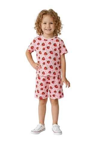 New Kids Çilek Desenli Kız Çocuk Şortlu Takım-91141 Pembe