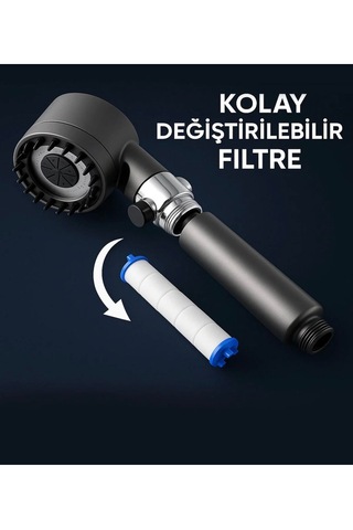 Masaj Başlıklı Su Atasarruflu Kireç Önleyici Özellikli Yüksek Basınç Duş Başlığı 2filtreli 2 Katlı Gri