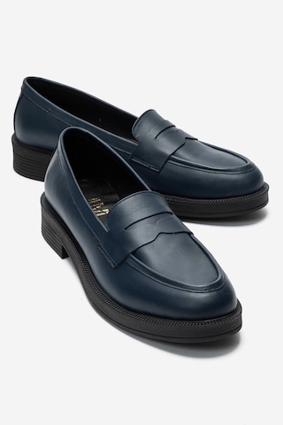 Luvishoes Luvi Shoes Pline Laci Cilt Hakiki Deri Kadın Loafer Ayakkabı Lacivert